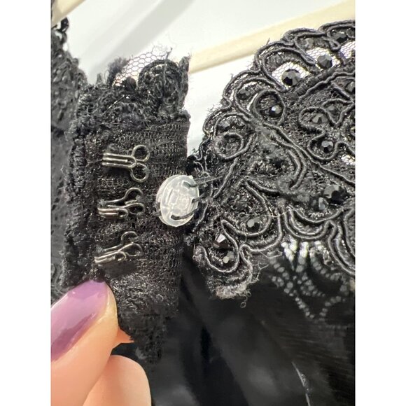 Vintage 90s Lace Crop Top Size 14 Open Back Black Grunge Whimsigoth Witchy Emo - Picture 4 of 9